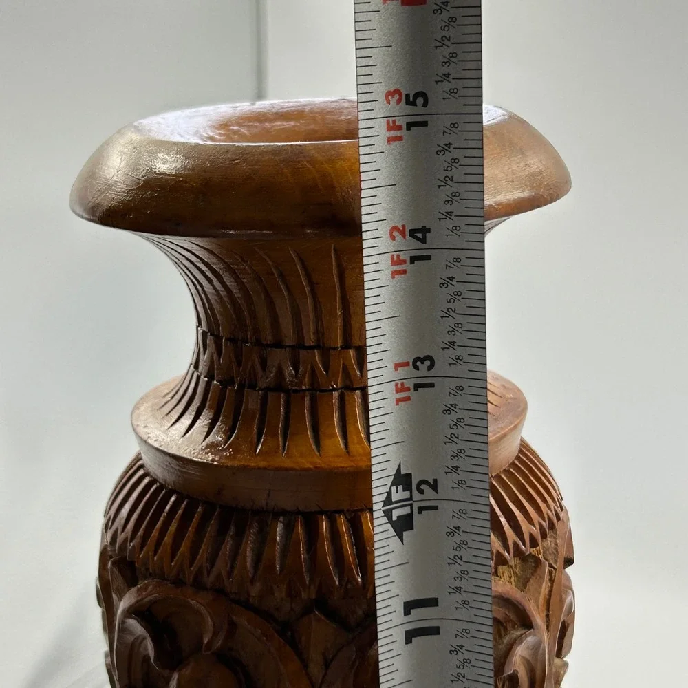 VTG Hand Carved Wood Pillar Candlestick 15